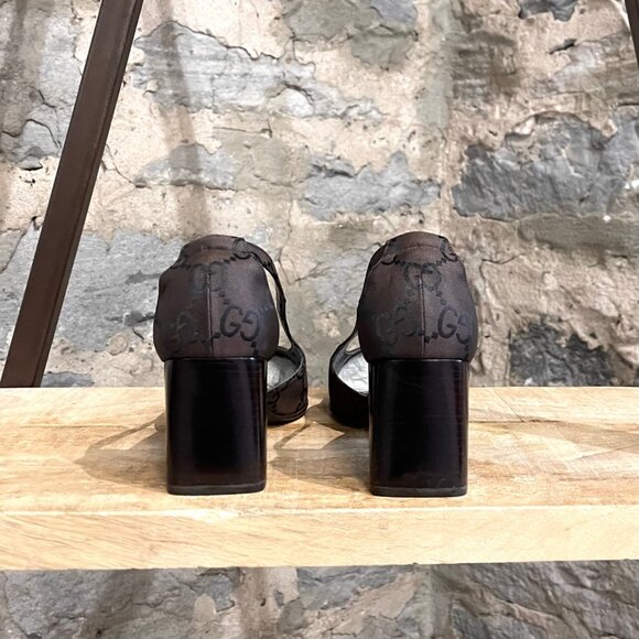 Gucci Vintage Dark Brown Canvas GG Square Toe Pumps - Picture 4 of 11